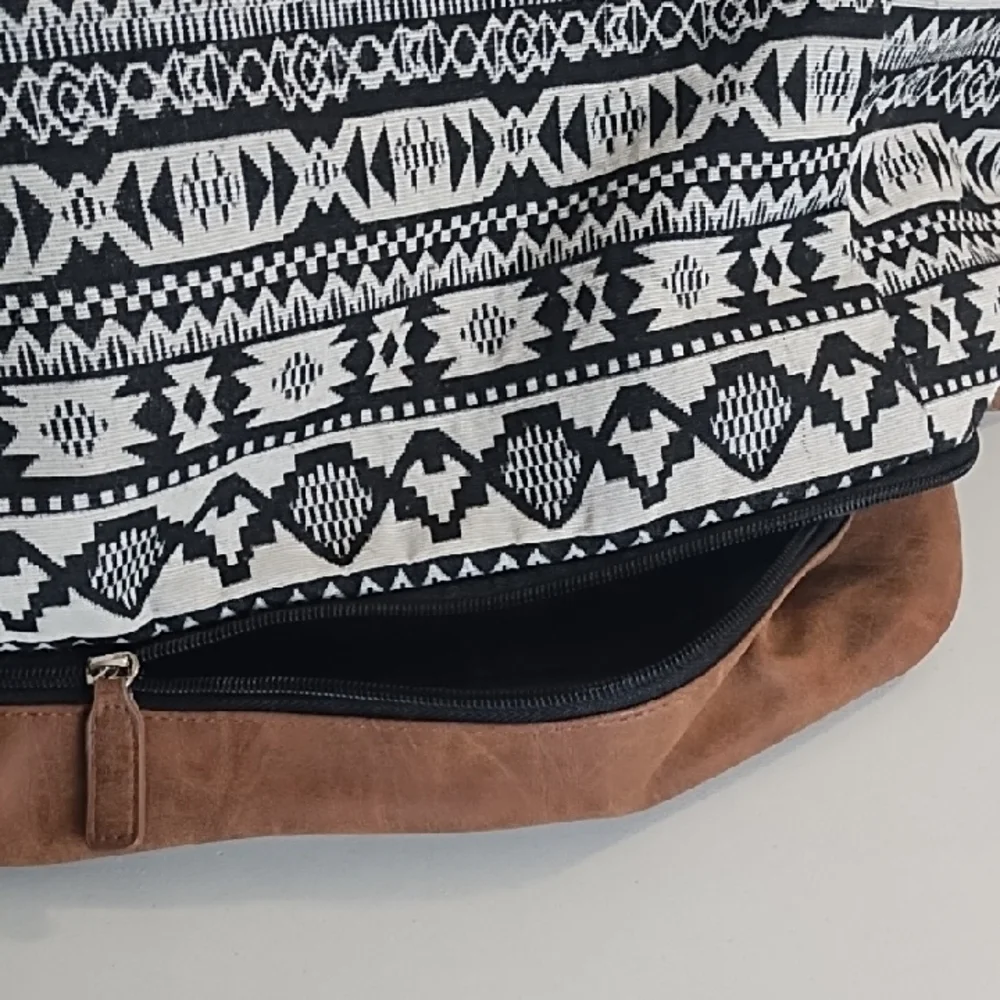 Travel Carry On Bag Brown with Black & Ivory Woven Texured Pattern Bag Large